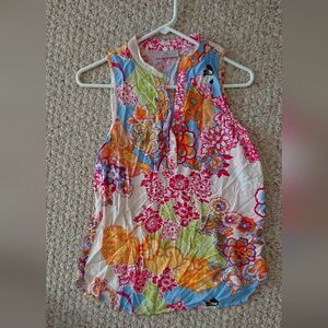 N Natori colorful Floral Japan Theme Sleeveless Blouse Top Tank sz M